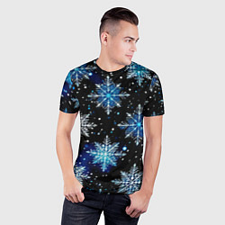 Футболка спортивная мужская Стилизованный чёрно-синий со снежинками, цвет: 3D-принт — фото 2