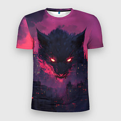 Футболка спортивная мужская Кибер-лиса смотрит за городом, цвет: 3D-принт