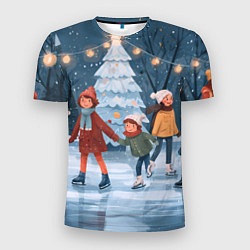 Футболка спортивная мужская Новогодние каникулы на катке, цвет: 3D-принт