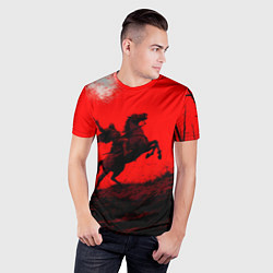 Футболка спортивная мужская Всадник на коне - красный фон, цвет: 3D-принт — фото 2