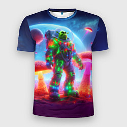 Футболка спортивная мужская Неоновый космонавт Шрек на планете гигантских мухо, цвет: 3D-принт