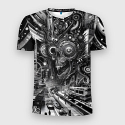 Мужская спорт-футболка Cyber urban skull - ai art fantasy