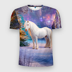 Мужская спорт-футболка Белая новогодняя лошадь