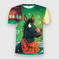 Футболка спортивная мужская Лошадь моется в ванной, цвет: 3D-принт