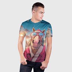 Футболка спортивная мужская Удивленная лошадь в очках, цвет: 3D-принт — фото 2