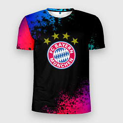 Футболка спортивная мужская Бавария Мюнхен краски неон градиент, цвет: 3D-принт