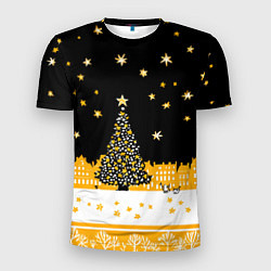 Футболка спортивная мужская Новый год в черно-желтом стиле, цвет: 3D-принт