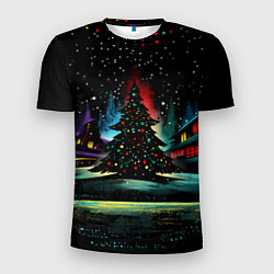 Футболка спортивная мужская Новый год на черном фоне, цвет: 3D-принт