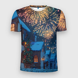 Мужская спорт-футболка Праздничный новогодний салют