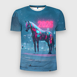 Мужская спорт-футболка Киберпанк лошадь 2026