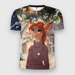 Мужская спорт-футболка Новогодняя аниме лошадка