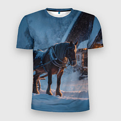 Мужская спорт-футболка Лошадь у избы