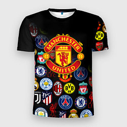 Футболка спортивная мужская Манчестер логотипы команд, цвет: 3D-принт