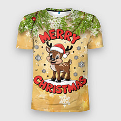 Футболка спортивная мужская Олень в шапке Санты, цвет: 3D-принт