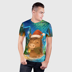 Футболка спортивная мужская Новогодняя лошадка жует елочные ветки, цвет: 3D-принт — фото 2