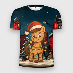 Футболка спортивная мужская Лошадка в новогодней гирлянде, цвет: 3D-принт