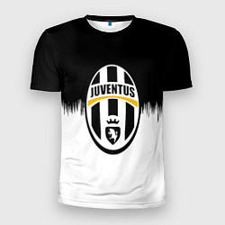Футболка спортивная мужская Juventus черно белые краски текстура, цвет: 3D-принт
