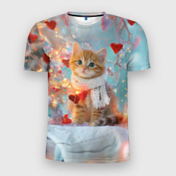 Мужская спорт-футболка Рыжий новогодний котенок с сердечком