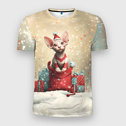 Мужская спорт-футболка Новогодний кот сфинкс