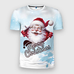 Футболка спортивная мужская Санта в зимнем лесу, цвет: 3D-принт