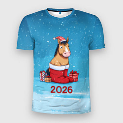 Футболка спортивная мужская Лошадь в сапогах Санты, цвет: 3D-принт