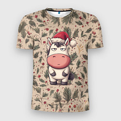 Футболка спортивная мужская Новогодняя лошадка на фоне елочных веток, цвет: 3D-принт