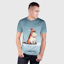 Футболка спортивная мужская Лошадь сидит на снегу, цвет: 3D-принт — фото 2