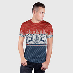 Футболка спортивная мужская Вязаный узор с оленями, цвет: 3D-принт — фото 2