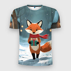 Футболка спортивная мужская Лисичка с подарком зимой, цвет: 3D-принт