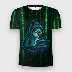 Футболка спортивная мужская Снеговик - хакер взламывает Новый год, цвет: 3D-принт