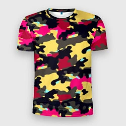 Мужская спорт-футболка Камуфляж: желтый/черный/розовый