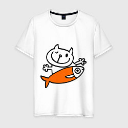 Мужская футболка Кот и большая рыба