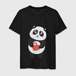 Футболка хлопковая мужская Панда с сердечком, цвет: черный