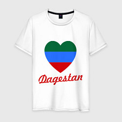 Футболка хлопковая мужская Dagestan: Heart Flag, цвет: белый