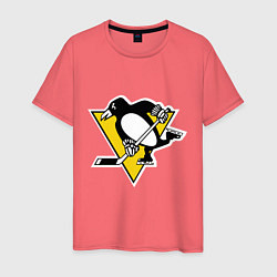 Футболка хлопковая мужская Pittsburgh Penguins, цвет: коралловый