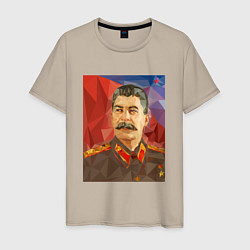 Футболка хлопковая мужская Сталин: полигоны, цвет: миндальный