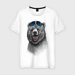Футболка хлопковая мужская Медведь в очках, цвет: белый