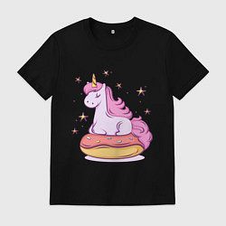 Футболка хлопковая мужская Единорог на пончике, цвет: черный