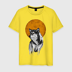 Футболка хлопковая мужская Волк под луной, цвет: желтый