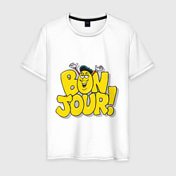 Футболка хлопковая мужская Bonjour - Привет!, цвет: белый