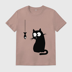 Футболка хлопковая мужская Кот и рыба, цвет: пыльно-розовый