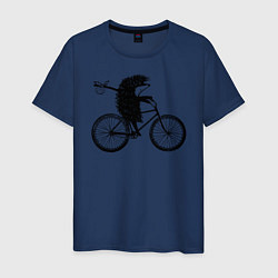 Футболка хлопковая мужская Ежик на велосипеде, цвет: тёмно-синий
