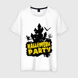 Футболка хлопковая мужская Halloween party-замок, цвет: белый