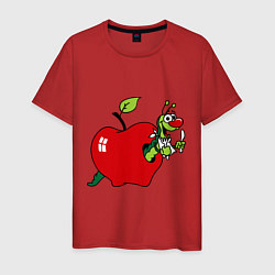 Футболка хлопковая мужская Яблочко с червячком, цвет: красный
