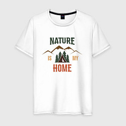 Футболка хлопковая мужская Nature is my home, цвет: белый