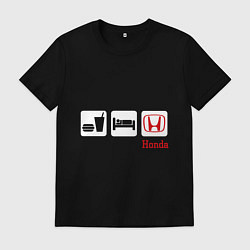 Футболка хлопковая мужская Главное в жизни - еда, сон, honda, цвет: черный