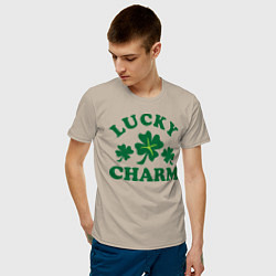 Футболка хлопковая мужская Lucky charm - клевер цвета миндальный — фото 2