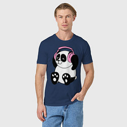 Футболка хлопковая мужская Panda in headphones панда в наушниках, цвет: тёмно-синий — фото 2