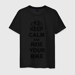 Футболка хлопковая мужская Keep Calm & Ride Your Bike, цвет: черный