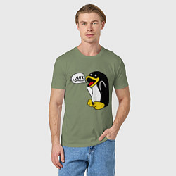 Футболка хлопковая мужская Пингвин: Linux, цвет: авокадо — фото 2